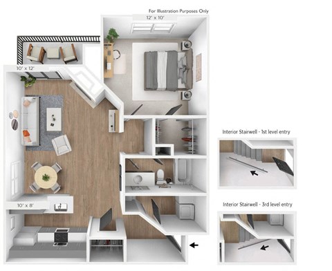 Floor plan for 1 bed, 1 bath, 785 sqft